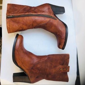 Frye Stacked Heel Distressed Leather Short  Boots